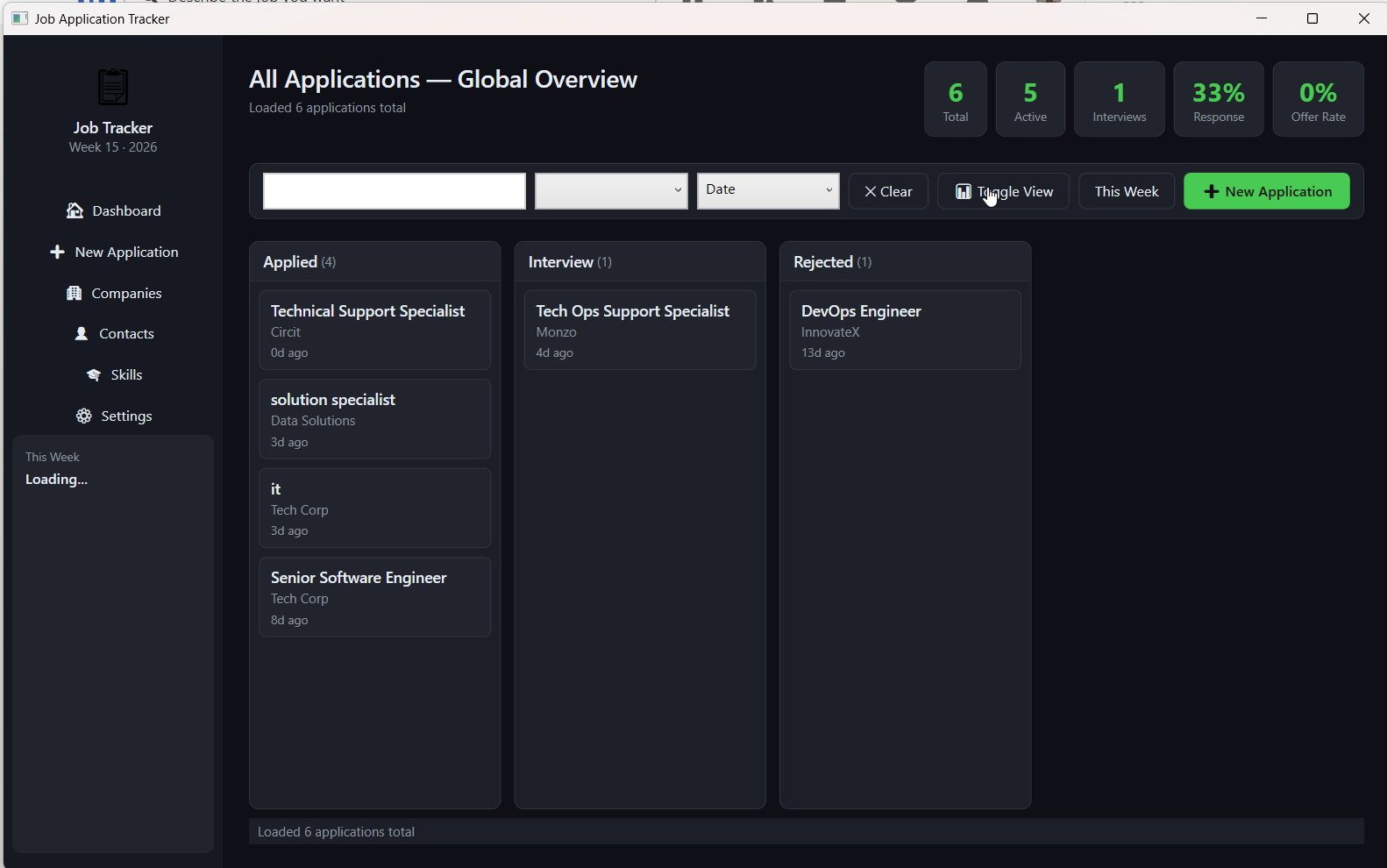 JobTracker Kanban board